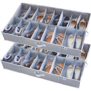 Under Bed Shoe Storage Organizer-Set of2–TEAR-RESISTANT Heavy Duty 600D Material